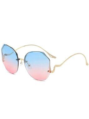 Blue & Pink Gradient Oversized Octagonal Sunglasses With Gold Frame